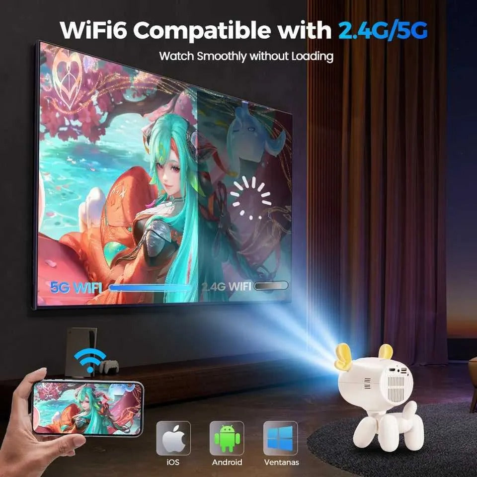 iSinbox A8 Projector dog Android13 Native 720P Portable Projector WIFI6 BT5.3 4K 1080P Home Cinema Video Projector