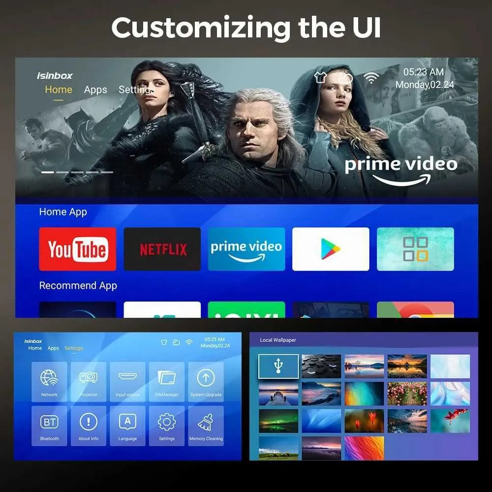 iSinbox A8 Projector dog Android13 Native 720P Portable Projector WIFI6 BT5.3 4K 1080P Home Cinema Video Projector