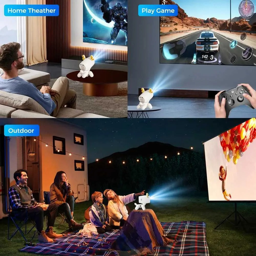 iSinbox A8 Projector dog Android13 Native 720P Portable Projector WIFI6 BT5.3 4K 1080P Home Cinema Video Projector